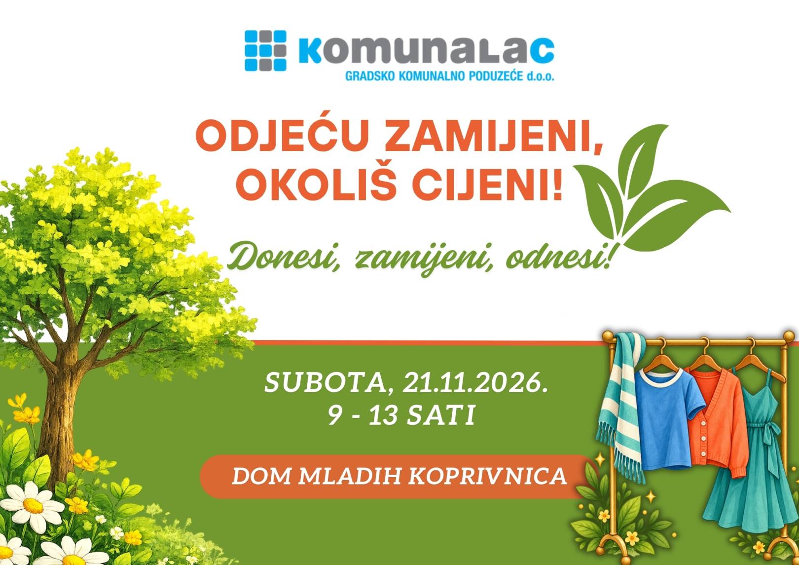 Akcija razmjene tekstila “Odjeću zamijeni, okoliš cijeni” 21. studeni u Domu mladih